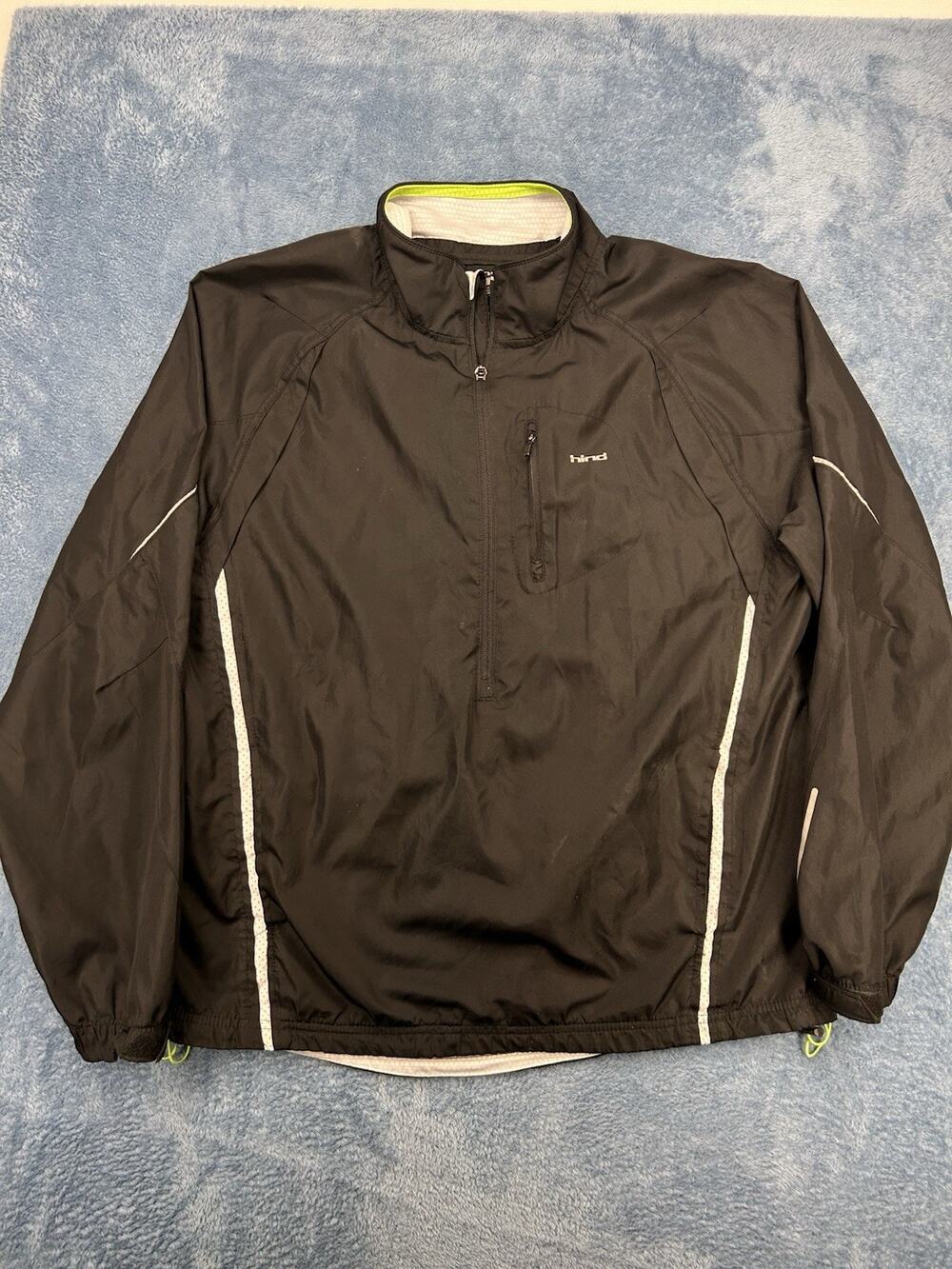 Hind Windbreaker L Jacket Men's Black Mesh Lined Mock Neck Drawcord Hem Athletic